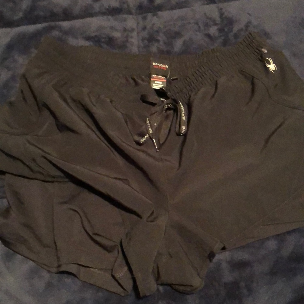 Black large spyder running shorts with elastic
